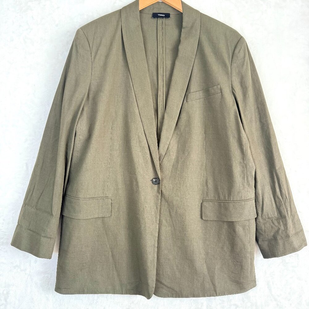 THEORY Single Button Classic Office Stretch Lightweight Smart Blazer 16 Olive